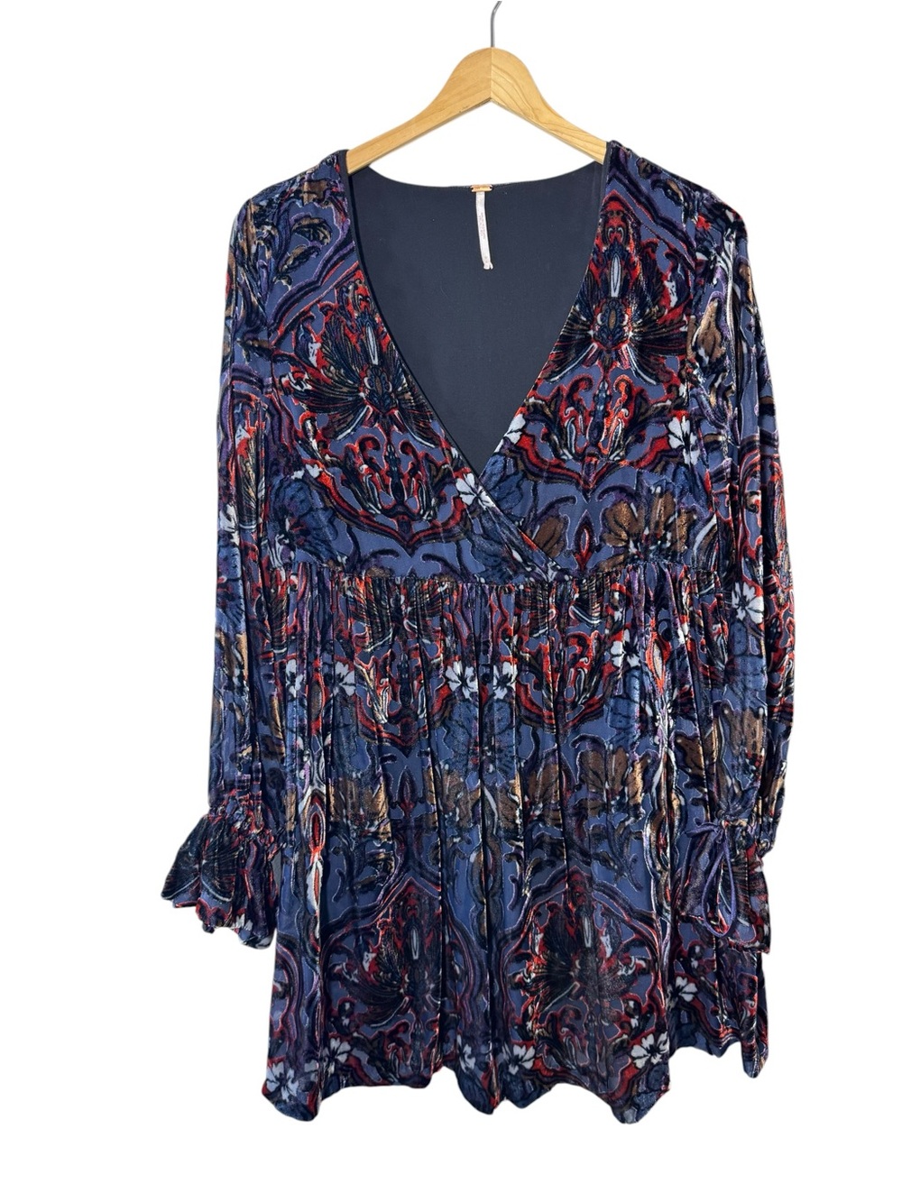Free People ‘Mystic Charm’ Burnout Velvet Witchy Mini Dress Size Medium Flawed - Picture 2 of 16